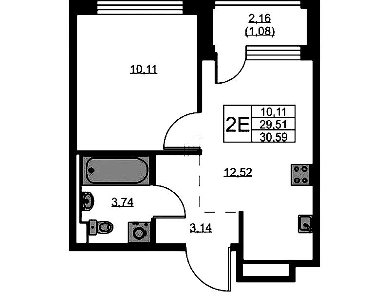 1-комнатная квартира 30.59 м², 5/9 эт., ЖК «GloraX Новоселье»